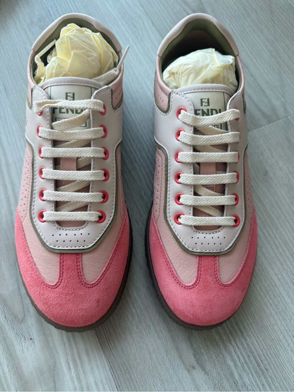 Fendi Pink Suede & Leather Low-Top Sneakers